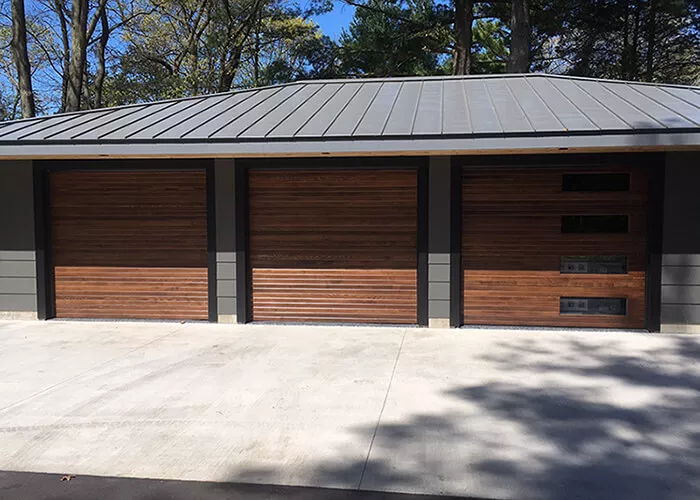 Wooden doors,Standard flush panel steel insulated doors as base with custom wood trim applied, Clear
